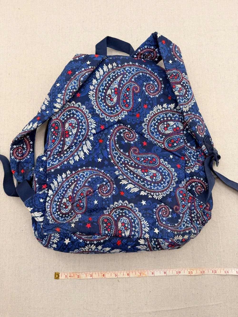 Vera Bradley Navy Paisley Quilted  Backpack with Red Stars